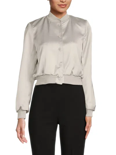 Truth By Republic Women's Satin Cropped Shirt Style Bomber Jacket In Pearl Grey