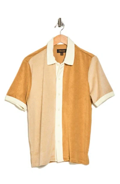 Truth Cabana Beach Terry Button-up Shirt In Camel/ Burnt Sienna