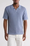 Truth Cable Johnny Collar Polo In Denim Heather