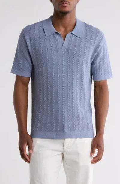 Truth Cable Johnny Collar Polo In Denim Heather