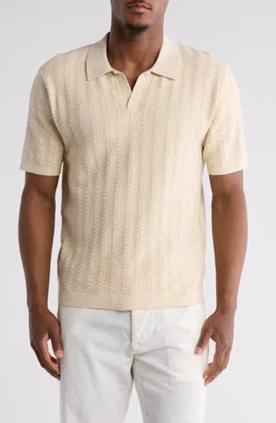 Truth Cable Johnny Collar Polo In Oat Heather
