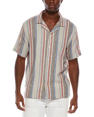 Truth Camp Collar Linen-blend Stripe Shirt In Multi Wide Barcode Stripe