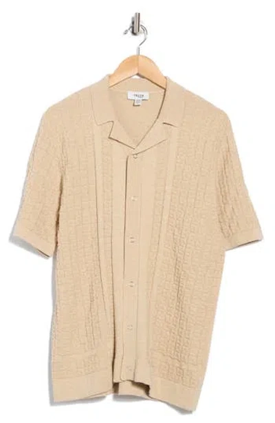 Truth Camp Collar Short Sleeve Snap Front Sweater In Sand