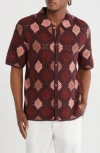 Truth Crochet Diamond Short Sleeve Button-up Shirt In Multi