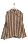 Truth Crochet Long Sleeve Button-up Shirt In Brown