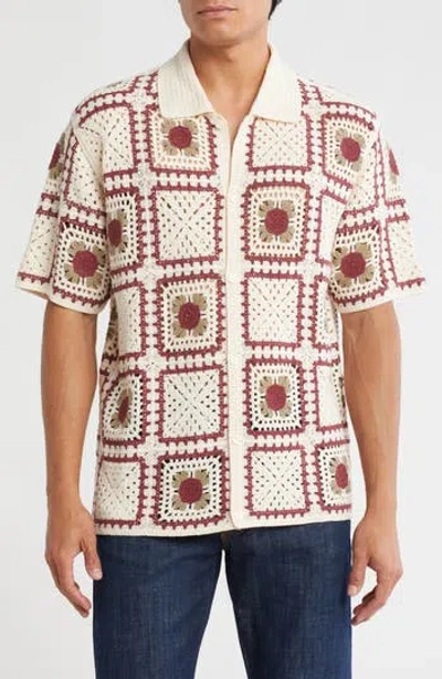 Truth Crochet Square Short Sleeve Button-up Shirt