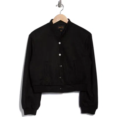 Truth Crop Faux Suede Bomber Jacket In Black