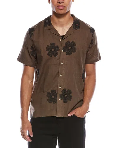 Truth Embroidered Button Shirt In Brown