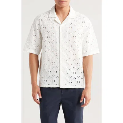 Truth Embroidered Eyelet Openwork Camp Shirt In White