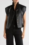 Truth Faux Leather Cap Sleeve Quilted Vest In Black