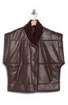 Truth Faux Leather Cap Sleeve Quilted Vest In Brown