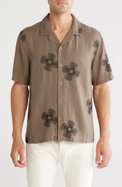Truth Floral Embroidered Short Sleeve Button-up Shirt
