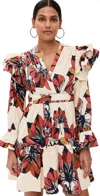 Truth Issa Belted V Neck Dress Leaf Print Stone Multi In Leaf Print Stone Multi