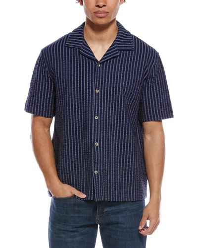 Truth Jacquard Knit Seersucker Camp Shirt In Blue