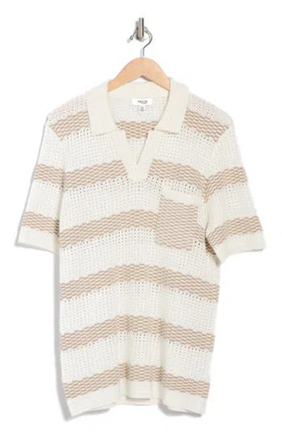 Truth Johnny Collar Open Knit Polo In White