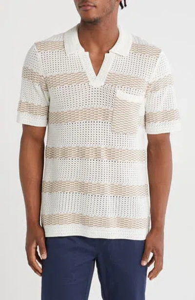 Truth Johnny Collar Open Knit Polo In Neutral