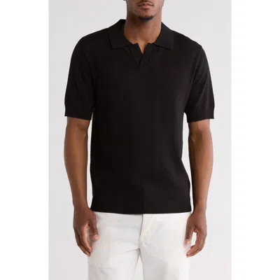 Truth Johnny Collar Pointelle Knit Sweater Polo In Black