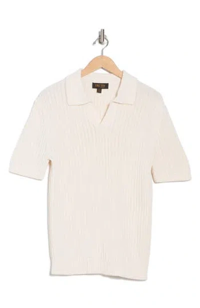 Truth Johnny Collar Short Sleeve Polo Sweater In Neutral