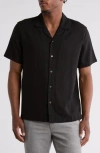 Truth Linen Blend Camp Shirt In Black