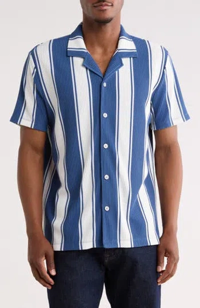 Truth Ottoman Striped Cuban Collar Camp Shirt In Blue