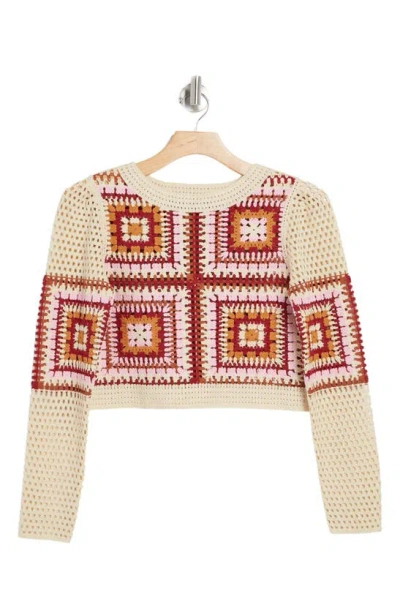 Truth Patchwork Crop Sweater In Natural Multi Combo