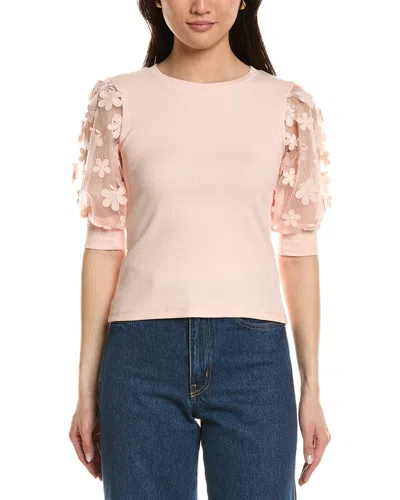 Truth Sheer Embroidered Puff Sleeve Top In Neutral