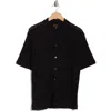 Truth Short Sleeve Open Knit Button-up Shirt In Black