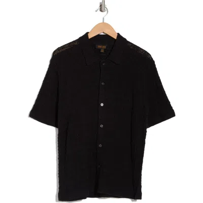 Truth Short Sleeve Open Knit Button-up Shirt In Black