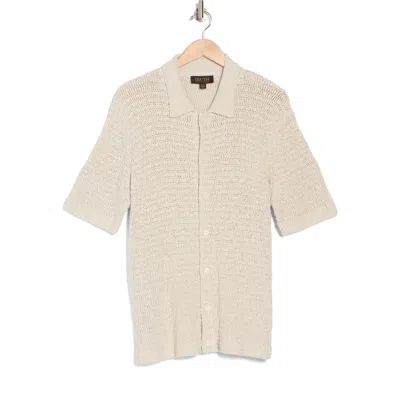 Truth Short Sleeve Open Knit Button-up Shirt In Stone