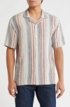 Truth Stripe Linen Blend Camp Shirt In Multi