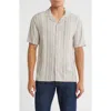 Truth Stripe Linen Blend Camp Shirt In Gray