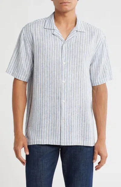 Truth Stripe Linen Blend Camp Shirt In Blue