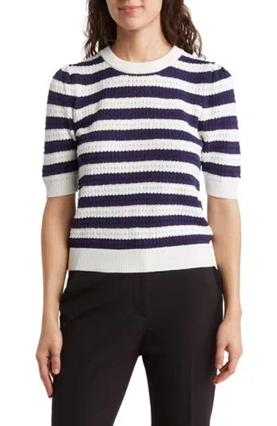 Truth Stripe Pointelle Sweater In Ivory/navy