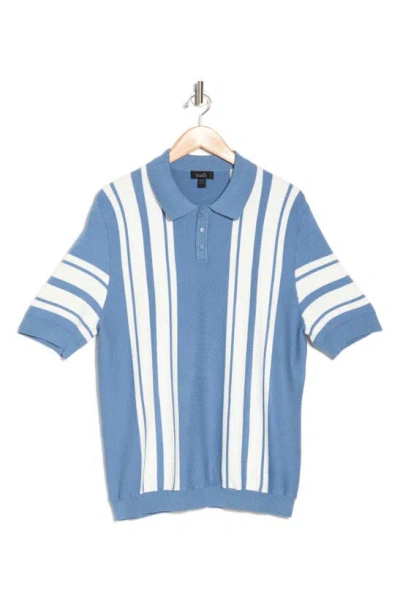 Truth Striped Rib Collar Polo In Blue/ Ivory