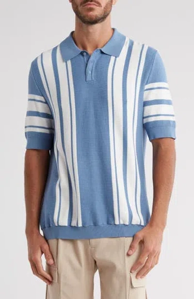 Truth Striped Rib Collar Polo In Blue/ivory