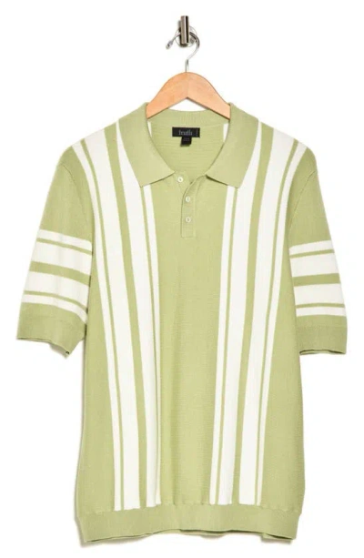 Truth Striped Rib Collar Polo In Green/ Ivory