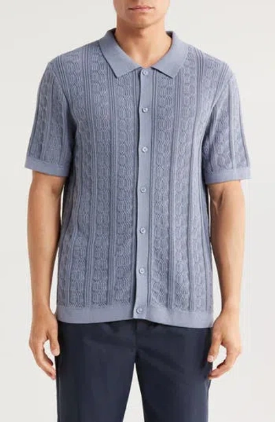 Truth Textured Short Sleeve Cardigan In Blue