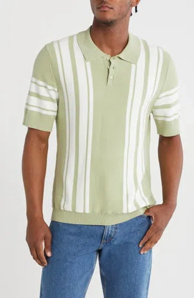 Truth Vertical Stripe Sweater Polo In Green