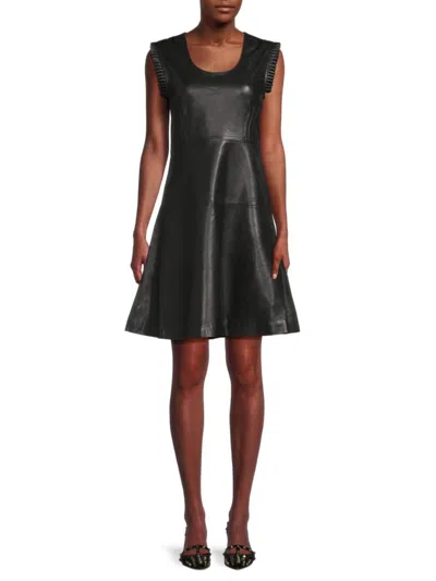 Truth Women's Dara Ruffle A-line Leather Mini Dress In Black