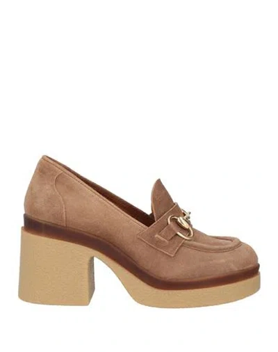 Tsakiris Mallas Woman Loafers Khaki Size 8 Leather In Beige