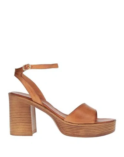 Tsakiris Mallas Woman Sandals Tan Size 10 Leather In Brown