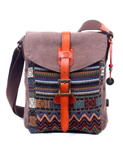 Tsd Brand Four Season Canvas Crossbody Bag In Brown