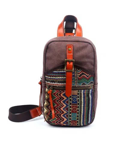 Tsd Brand Four Season Canvas Sling Bag In Brown