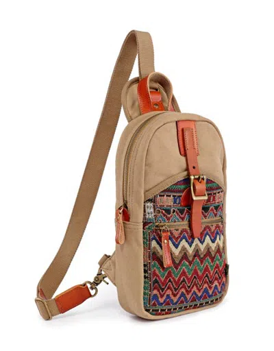 Tsd Brand Four Season Canvas Sling Bag In Brown