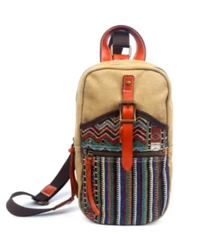 Tsd Brand Four Season Canvas Sling Bag In Khaki
