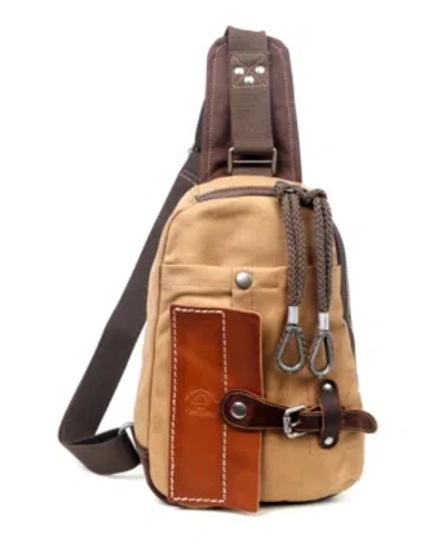 Tsd Brand Hidden Woods Canvas Sling Bag In Khaki