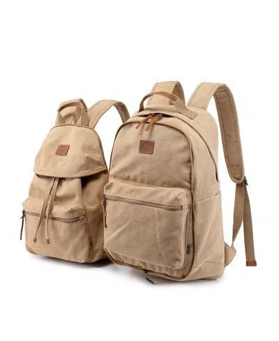 Tsd Brand Trail And Tree Double Canvas Backpack Handbag In Khaki