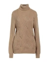 Tsd12 Woman Turtleneck Camel Size L Acrylic, Wool In Beige