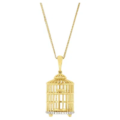 Pre-owned Tse 18 Karat Gold Bird Cage Diamond Pendant With Necklace In Multi