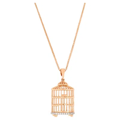 Pre-owned Tse 18 Karat Rose Gold Bird Cage Diamond Pendant With Necklace In Red